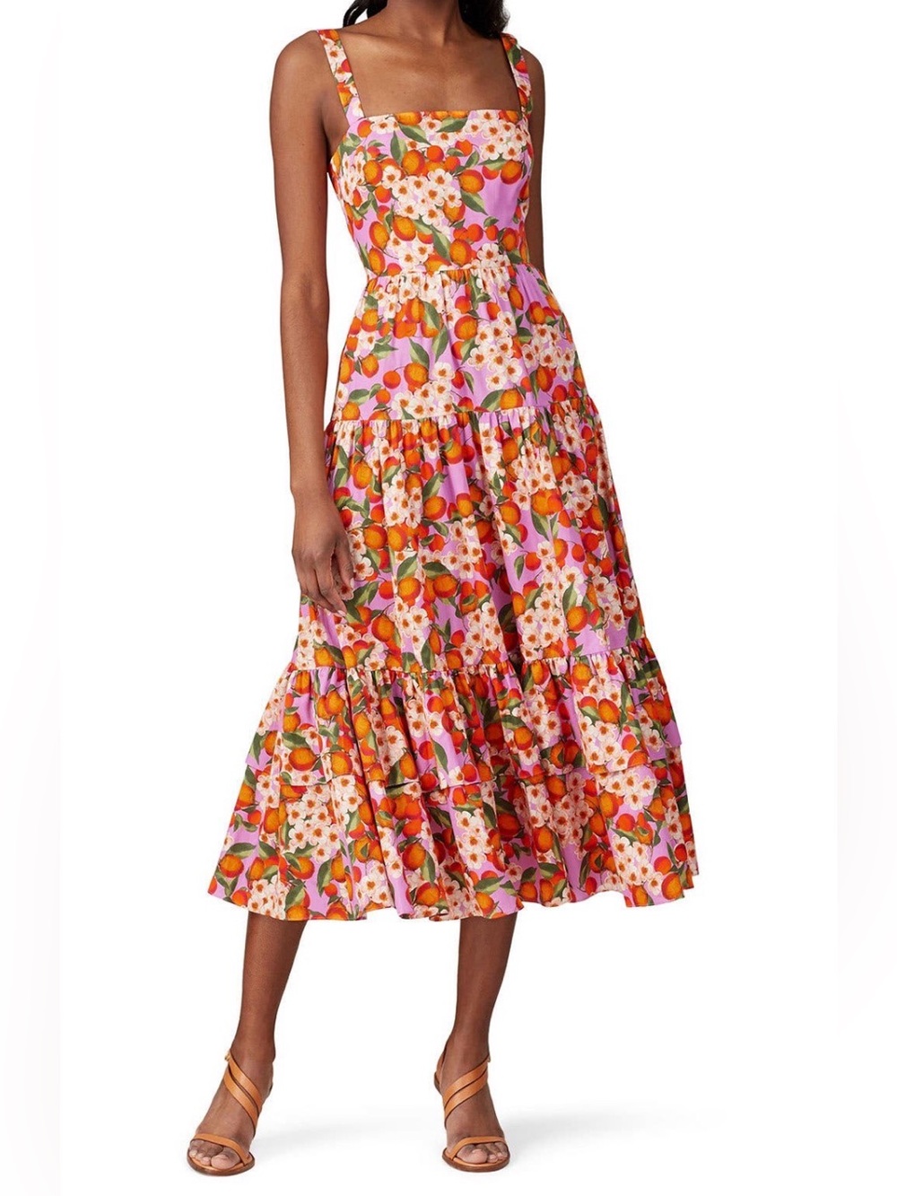 Borgo De Nor Pink Floral Tiered Midi Dress